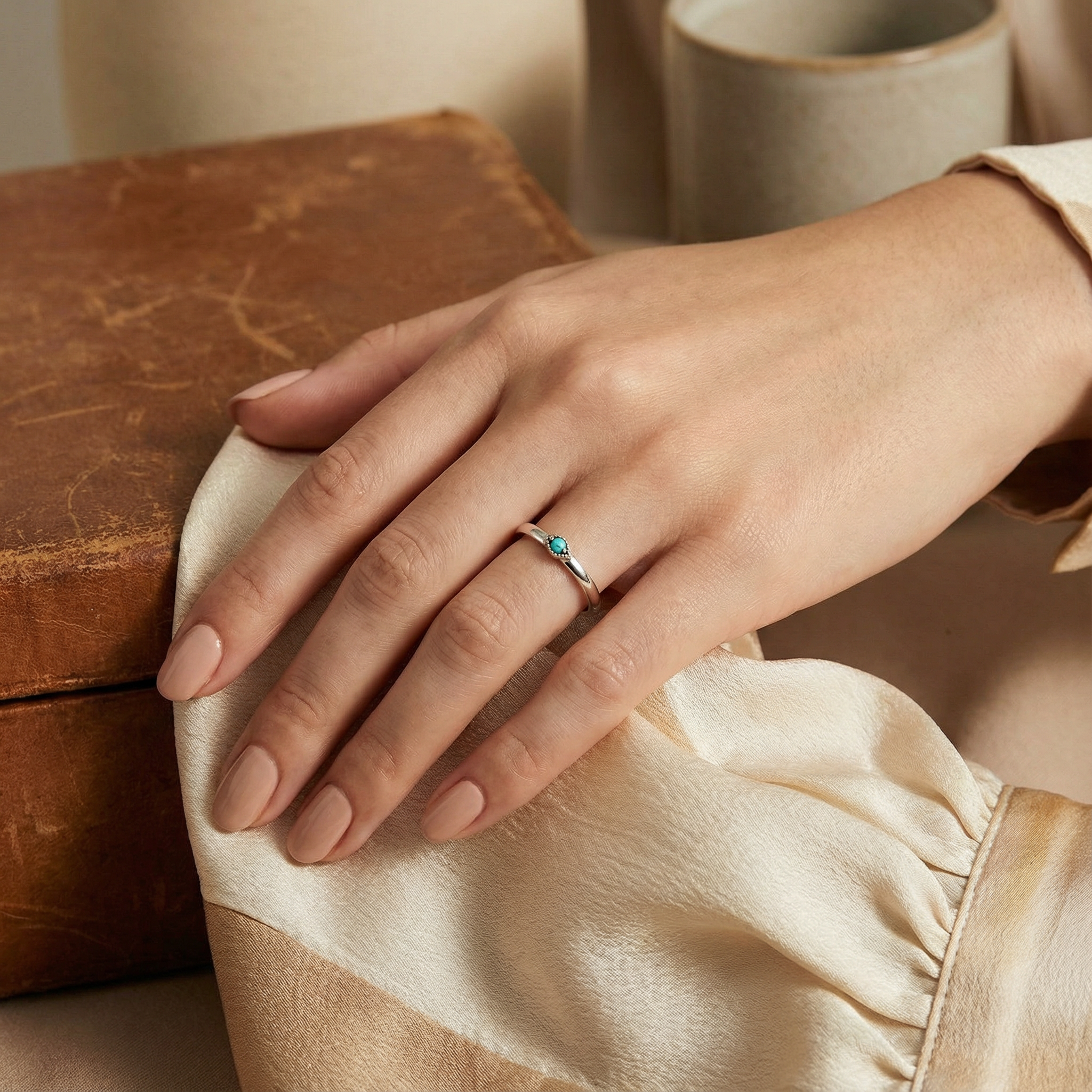 Minimalist Turquoise and White Gold Engagement Ring Anniversary Rings