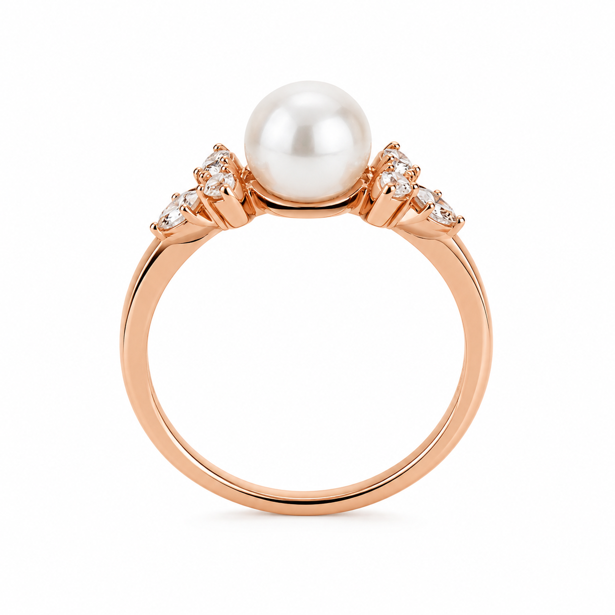Side view of Pearl Engagement Ring in Rose Gold