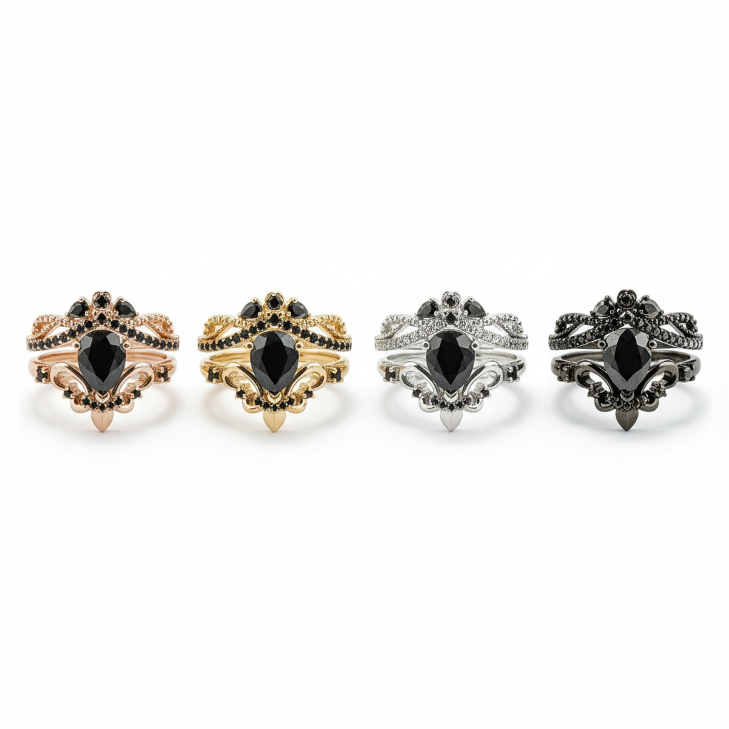 Lifestyle view of Pear Black Onyx Ring Set in Gold