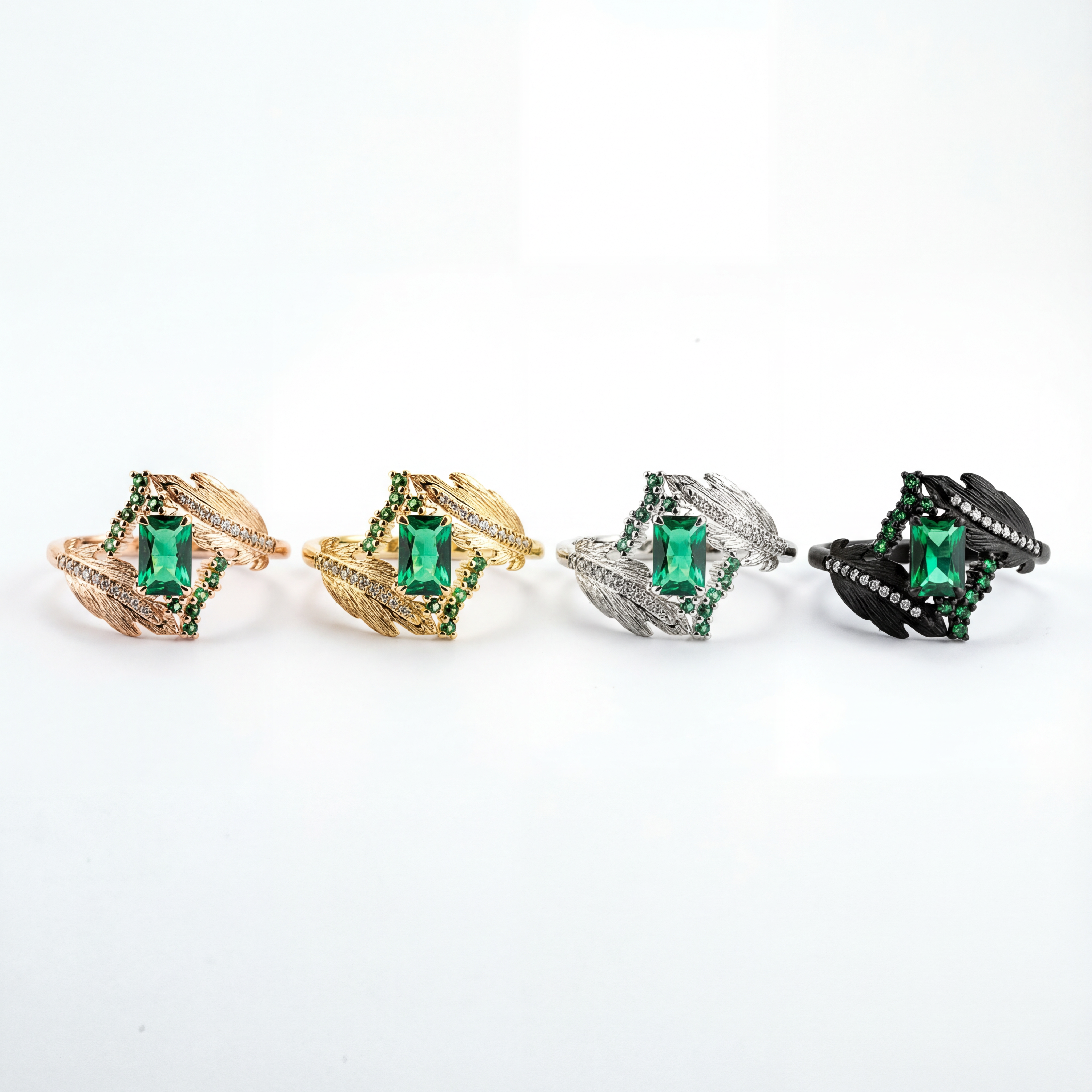 Luxurious Cultivated Emerald Leaf Textured Rose Gold Engagement Ring floral Ring