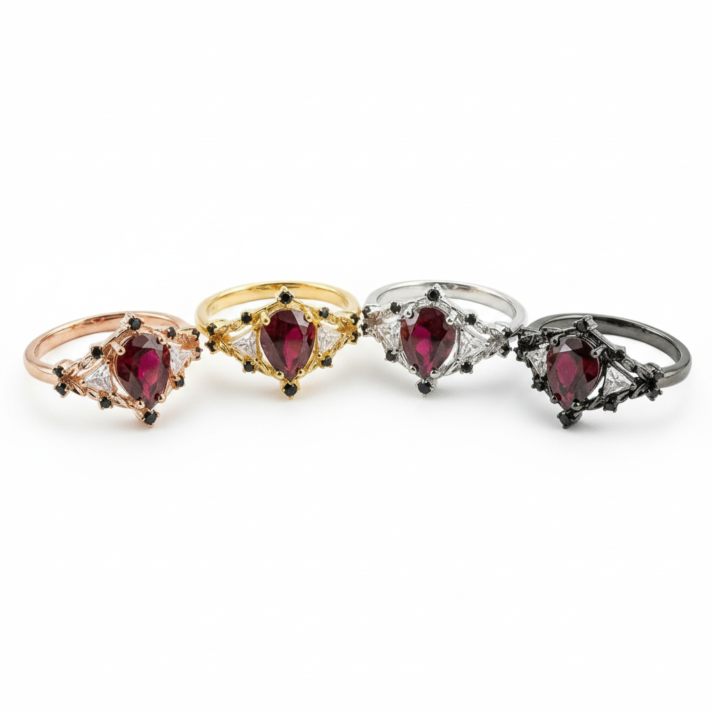 Lifestyle view of Pear Garnet Ring in Rose Gold