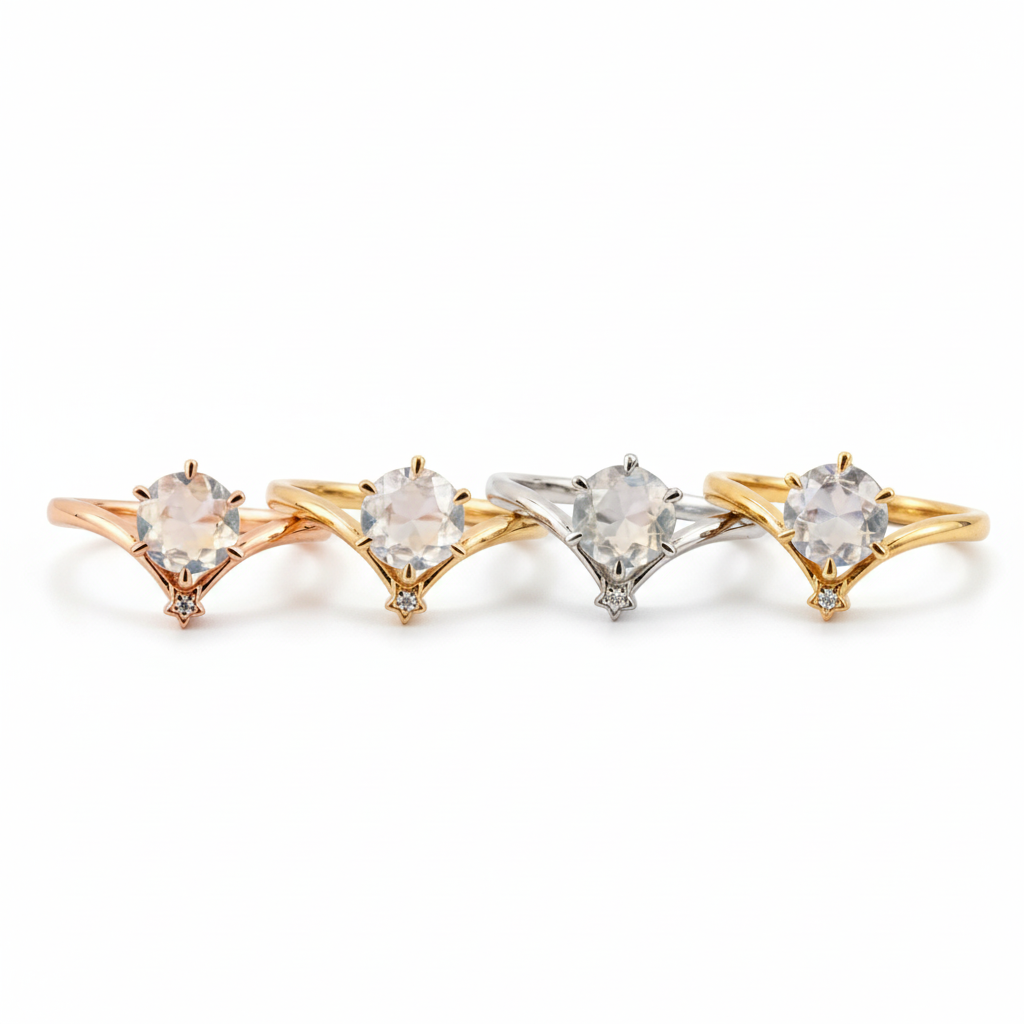 Lifestyle view of Round Moonstone Engagement Ring in Gold