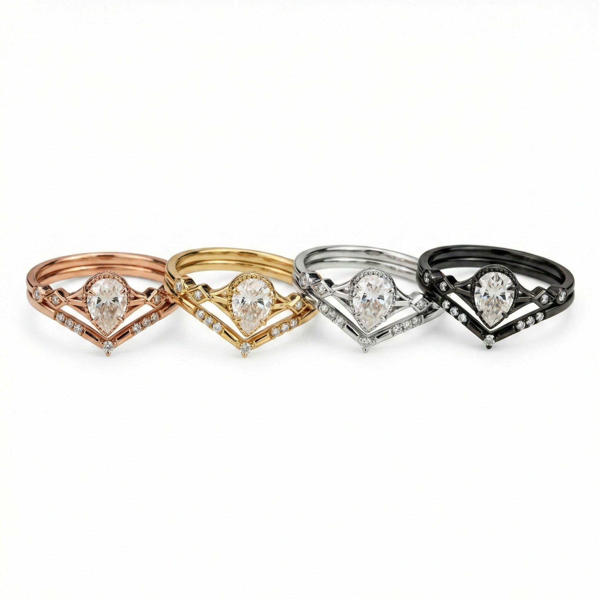 Lifestyle view of Pear Moissanite Ring Set in Gold