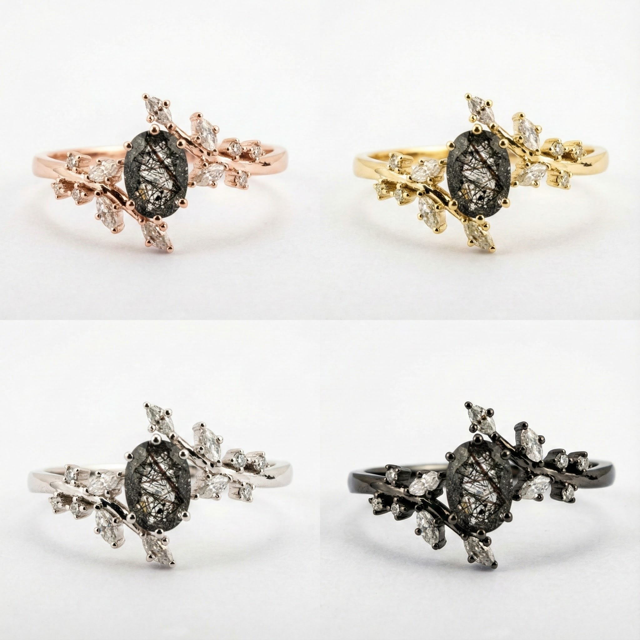 Oval tourmaline white gold leaf ring - elegant jewelry accessory