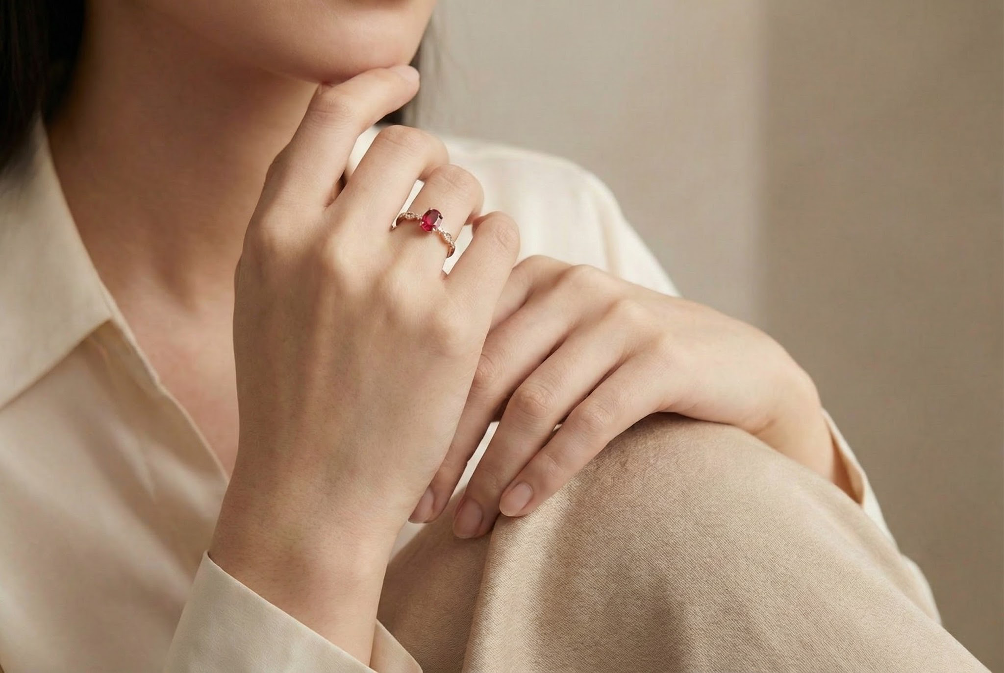 Oval Garnet with Diamond Rose Gold Simple Ring Engagement Ring Wedding Ring