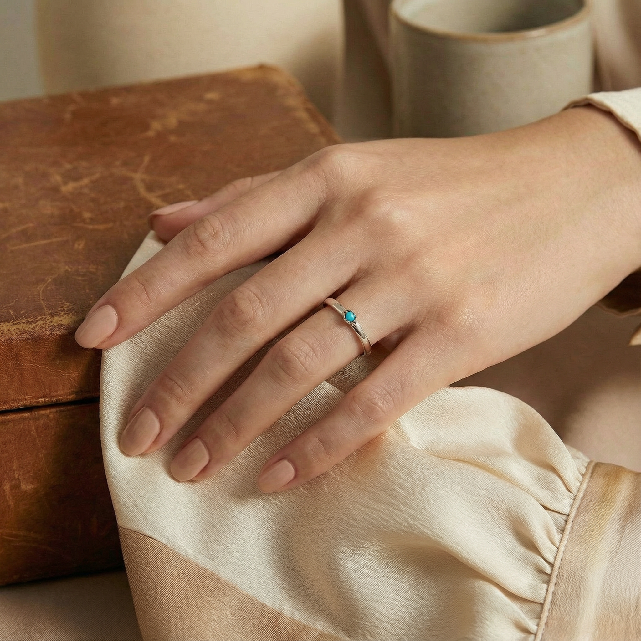 Minimalist Turquoise and White Gold Engagement Ring Anniversary Rings