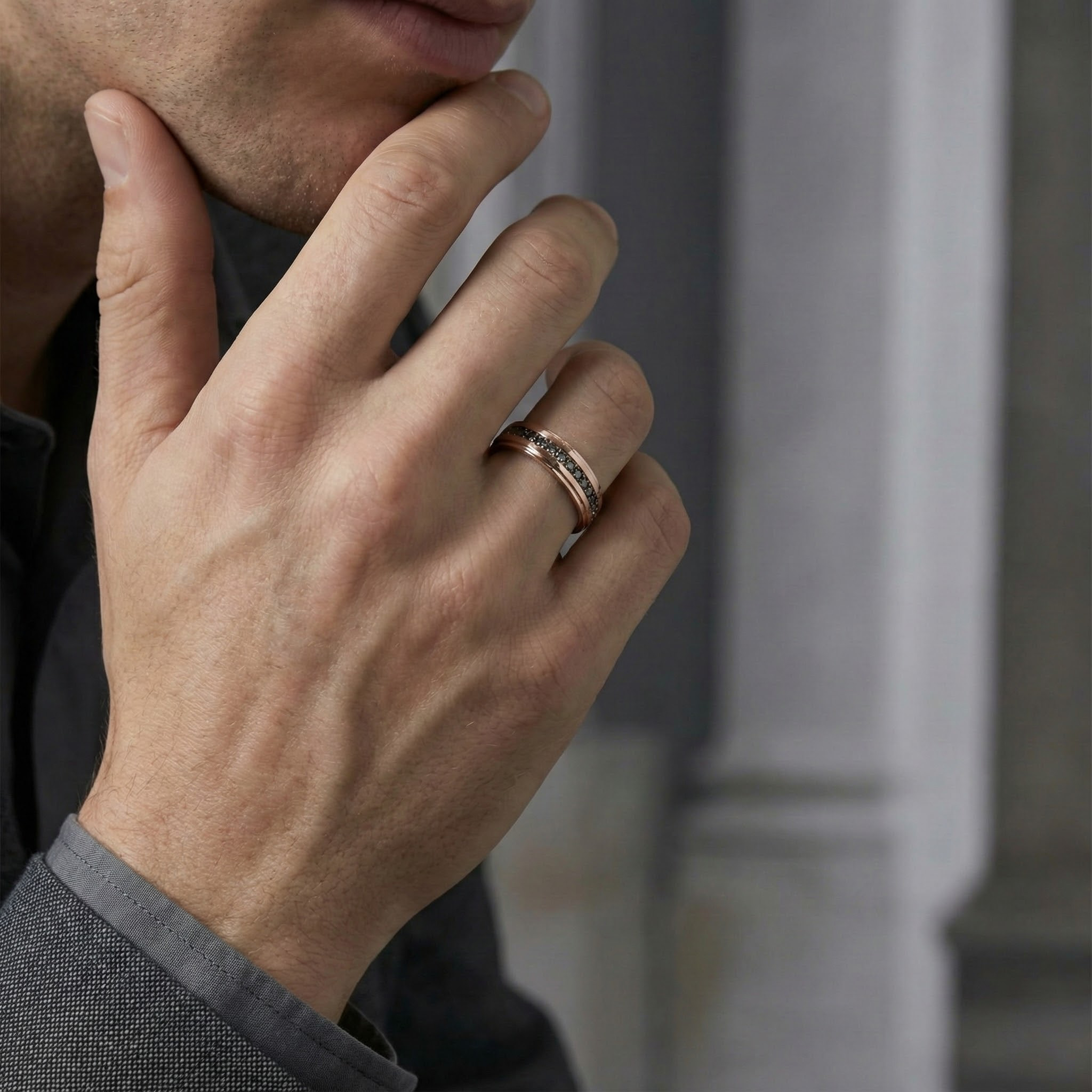 Classic Salt and Pepper Diamond Rose Gold Band Wedding Band Man Ring Band For Him