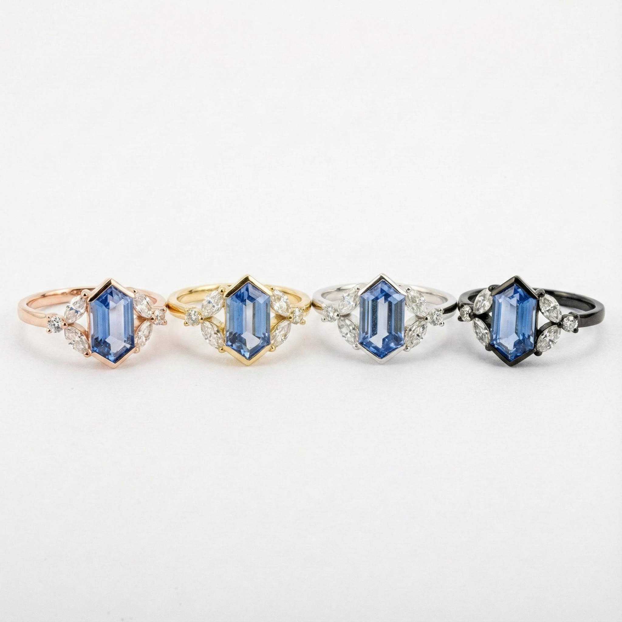 Elegant Long Hexagonal Sapphire Vintage Ring - Luxury Engagement Jewelry