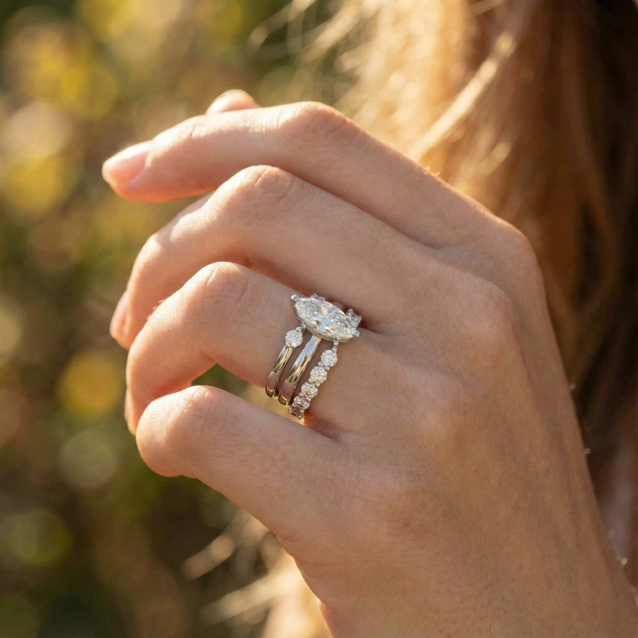 2 Carat Luxury Marquise Moissanite/Diamond Three-Piece Engagement Wedding Ring Set