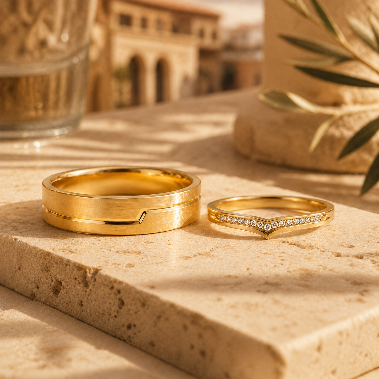 Vowline Nature Diamond Gold Couple Ring Set