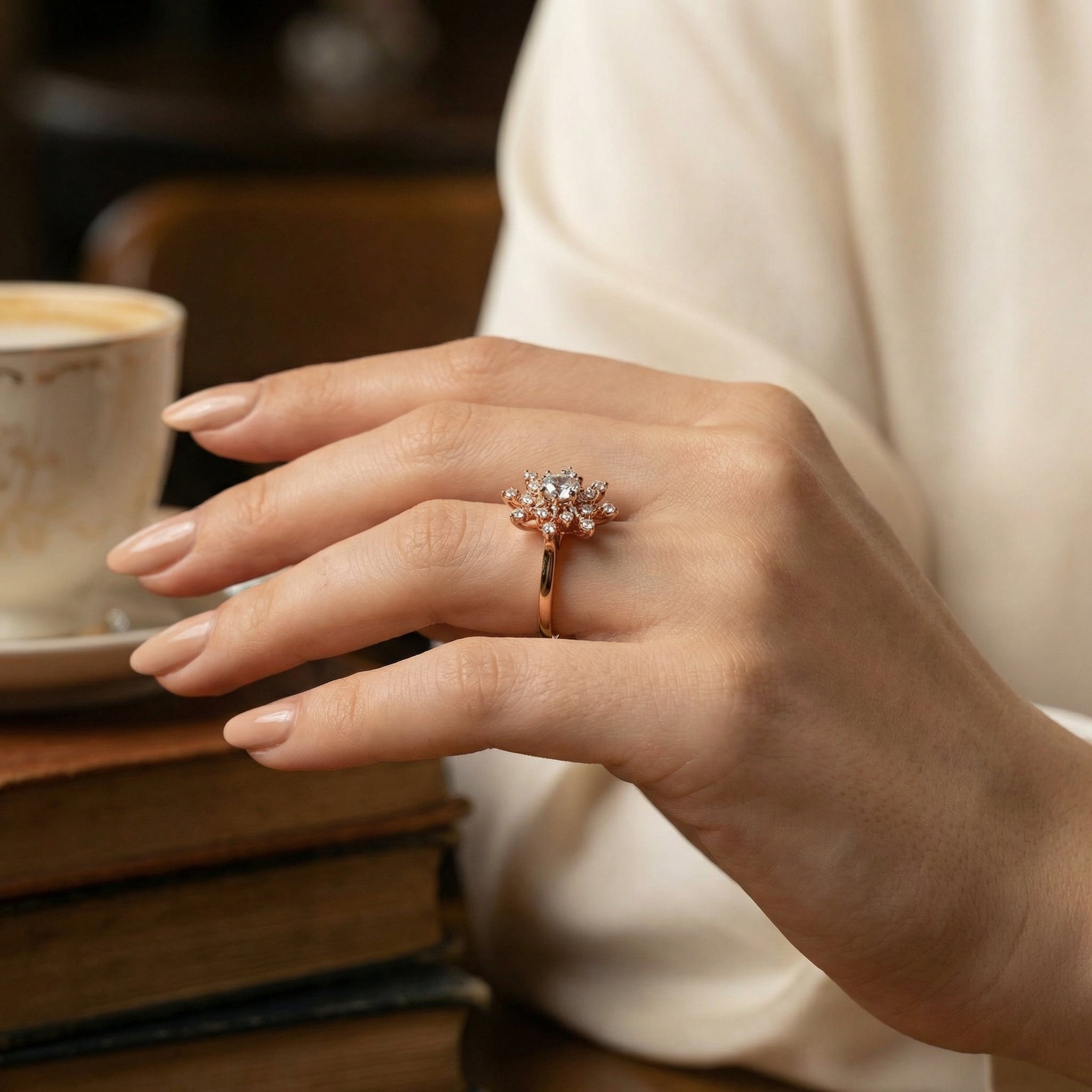Angled view of Moissanite Ring in Gold