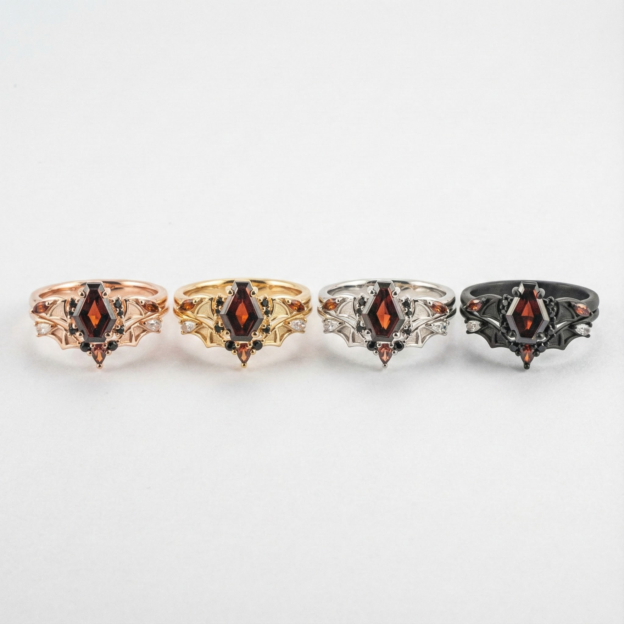 Coffin Garnet with Black Onyx Rose Gold Statement Ring Set Special Engagement Ring