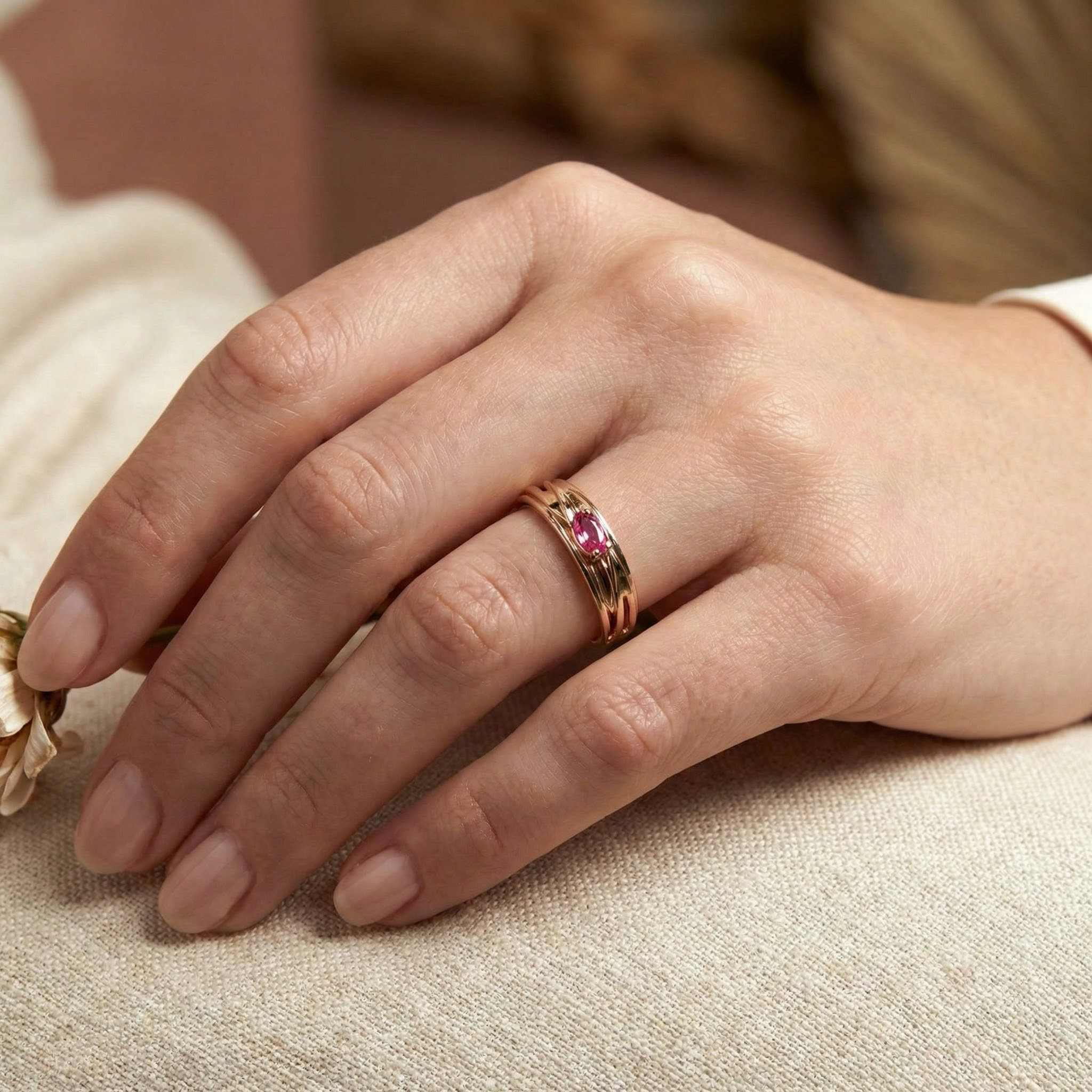 Detailed view of Ruby Ring in Gold