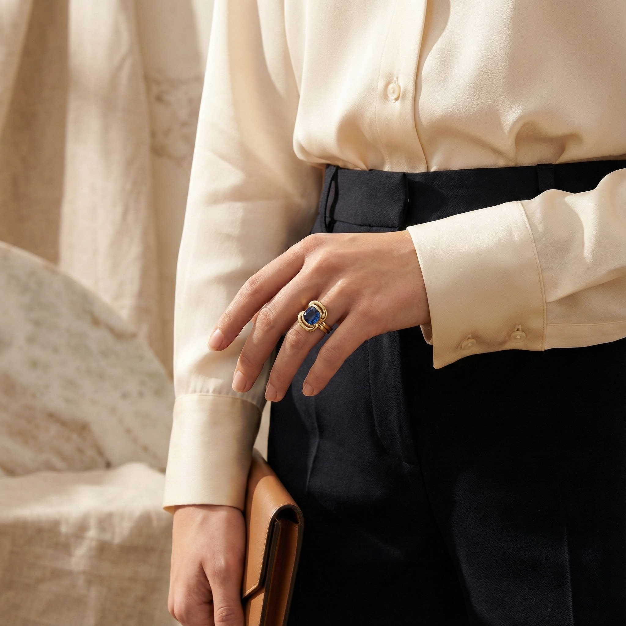 Exquisite sapphire gemstone in a unique design, perfect for an art deco ring