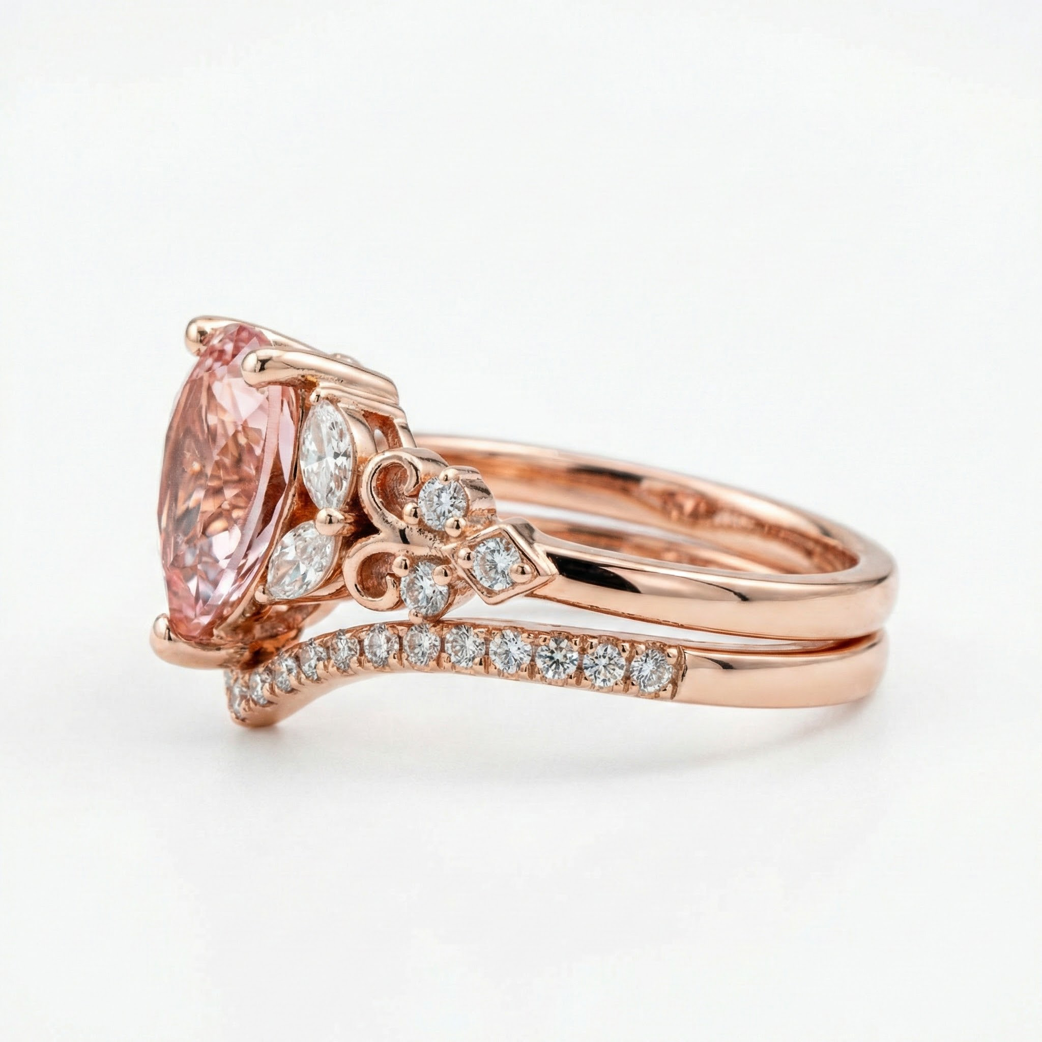 Product view of Pear Rose Quartz Ring Set in Gold
