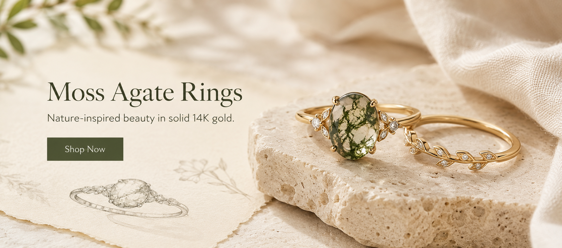 Moss Agate Ring Nature Inspired