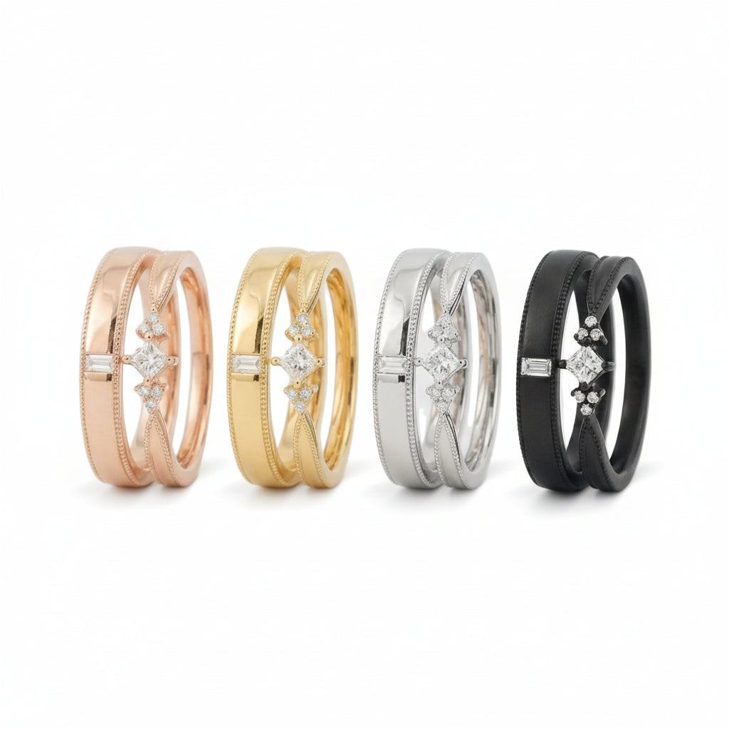 Detailed view of Diamond Couple Ring Set in Rose Gold