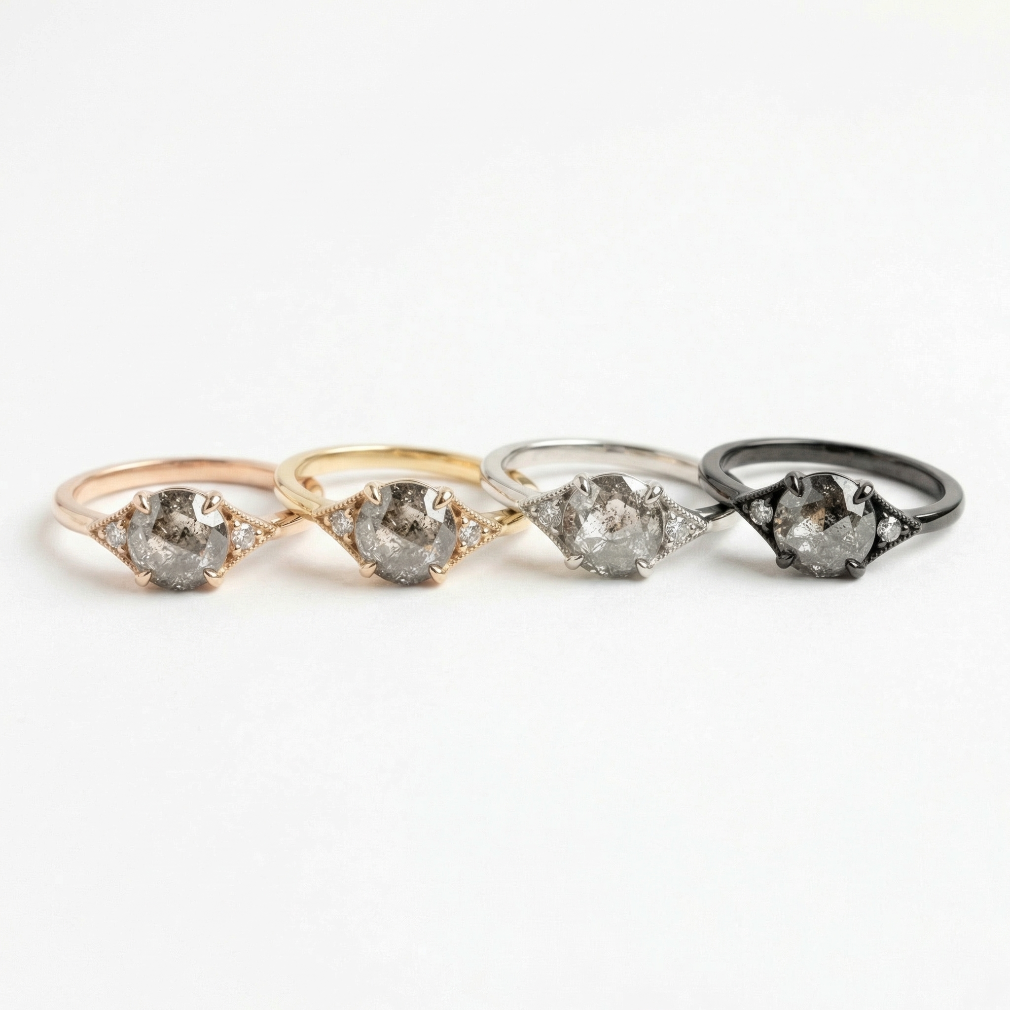 Product view of Round Salt and Pepper Diamond Engagement Ring in Rose Gold
