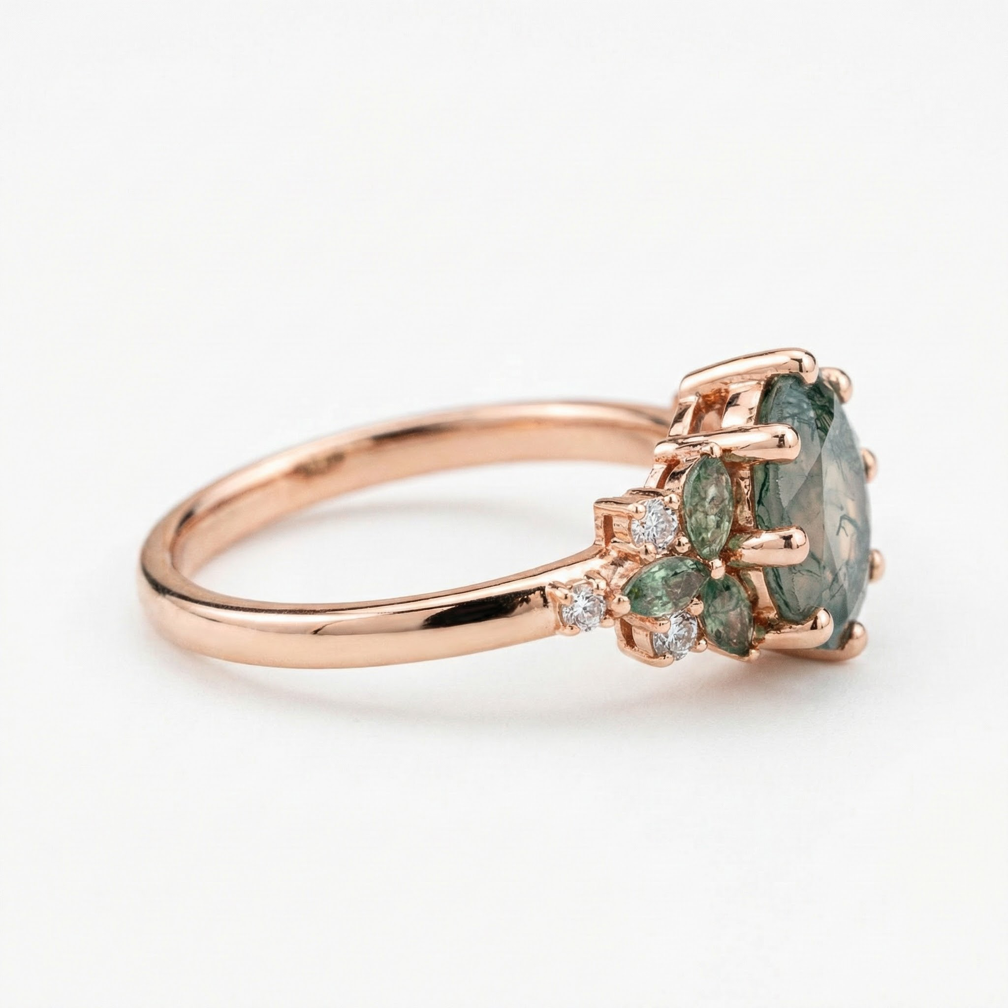 Oval Moss Agate Ring - Handcrafted Gemstone Jewelry for Women - Vintage Rings Collection