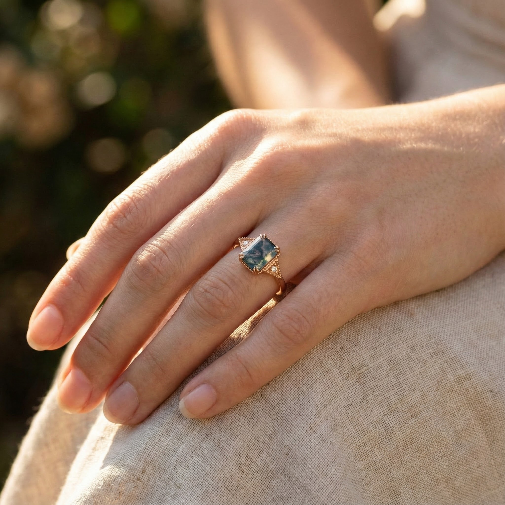 Beautiful Square Moss Agate Ring - Unique, Stunning, Nature-Inspired