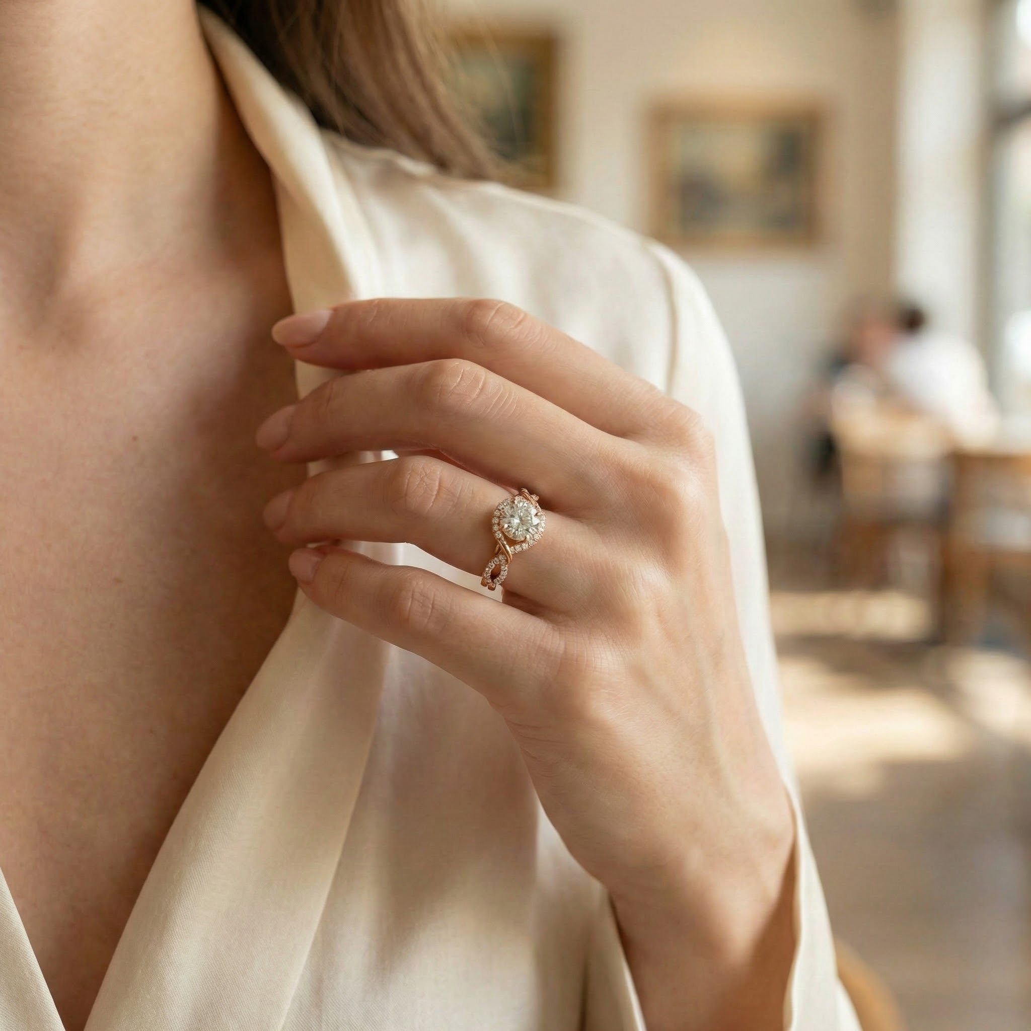 Detailed view of Moissanite Ring in Gold