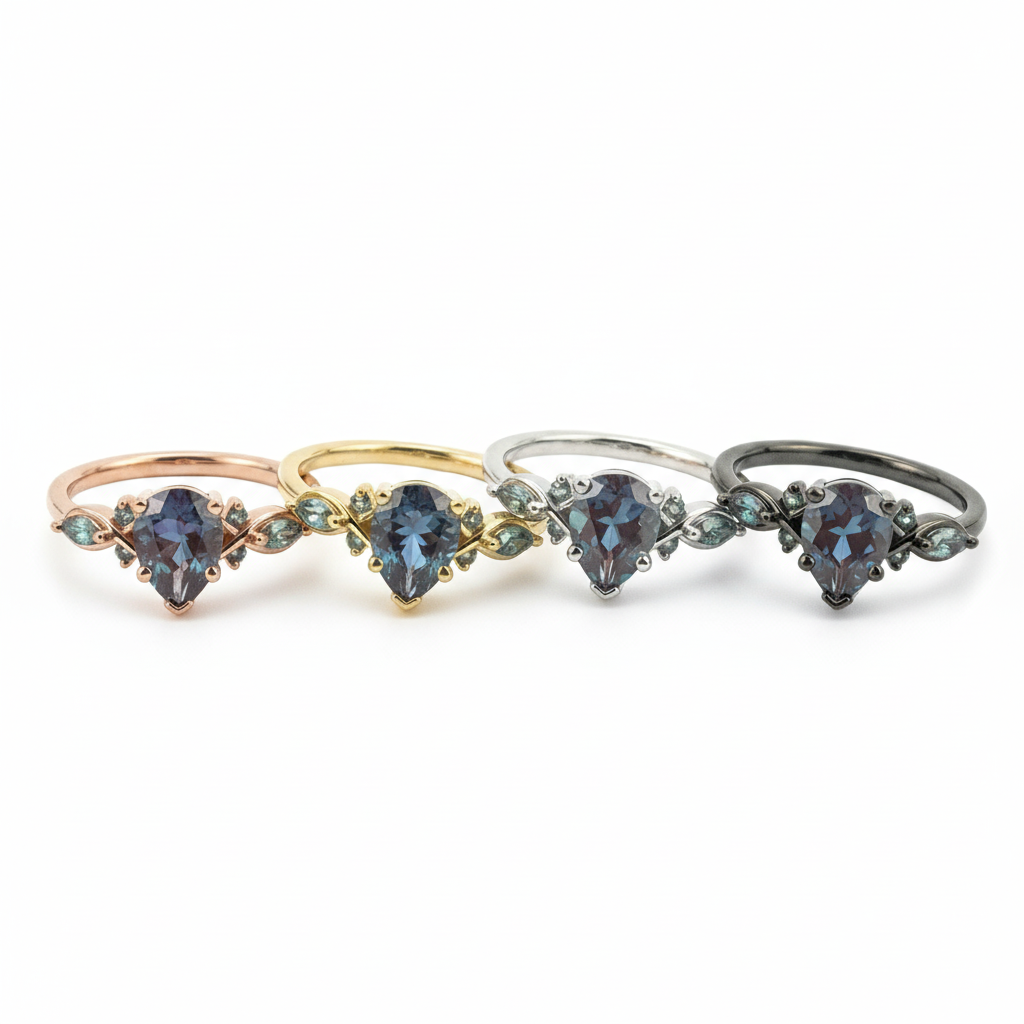 Lifestyle view of Pear Alexandrite Engagement Ring in Black Gold