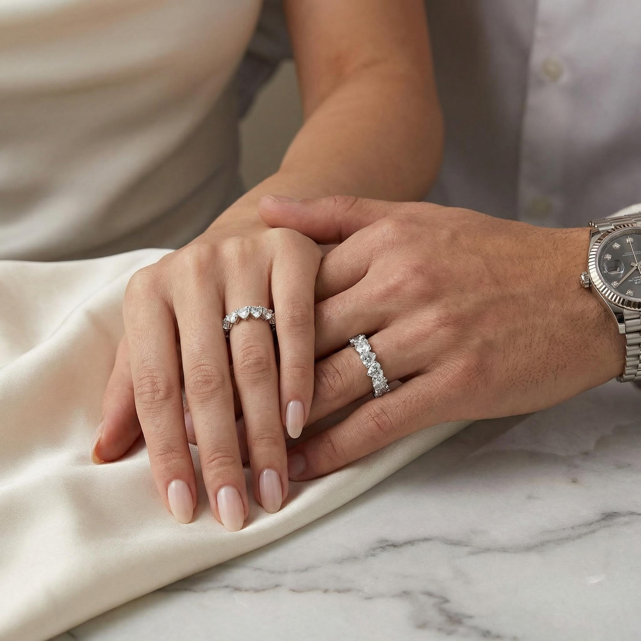 Personalized Heart Shaped Moissanite White Gold Wedding Ring