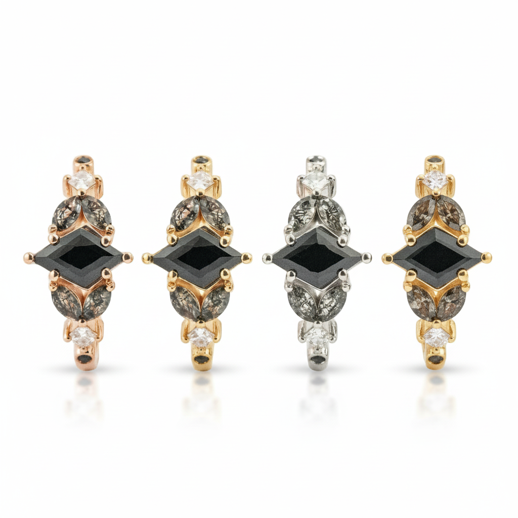 Lifestyle view of Kite Cut Black Onyx Engagement Ring in Gold