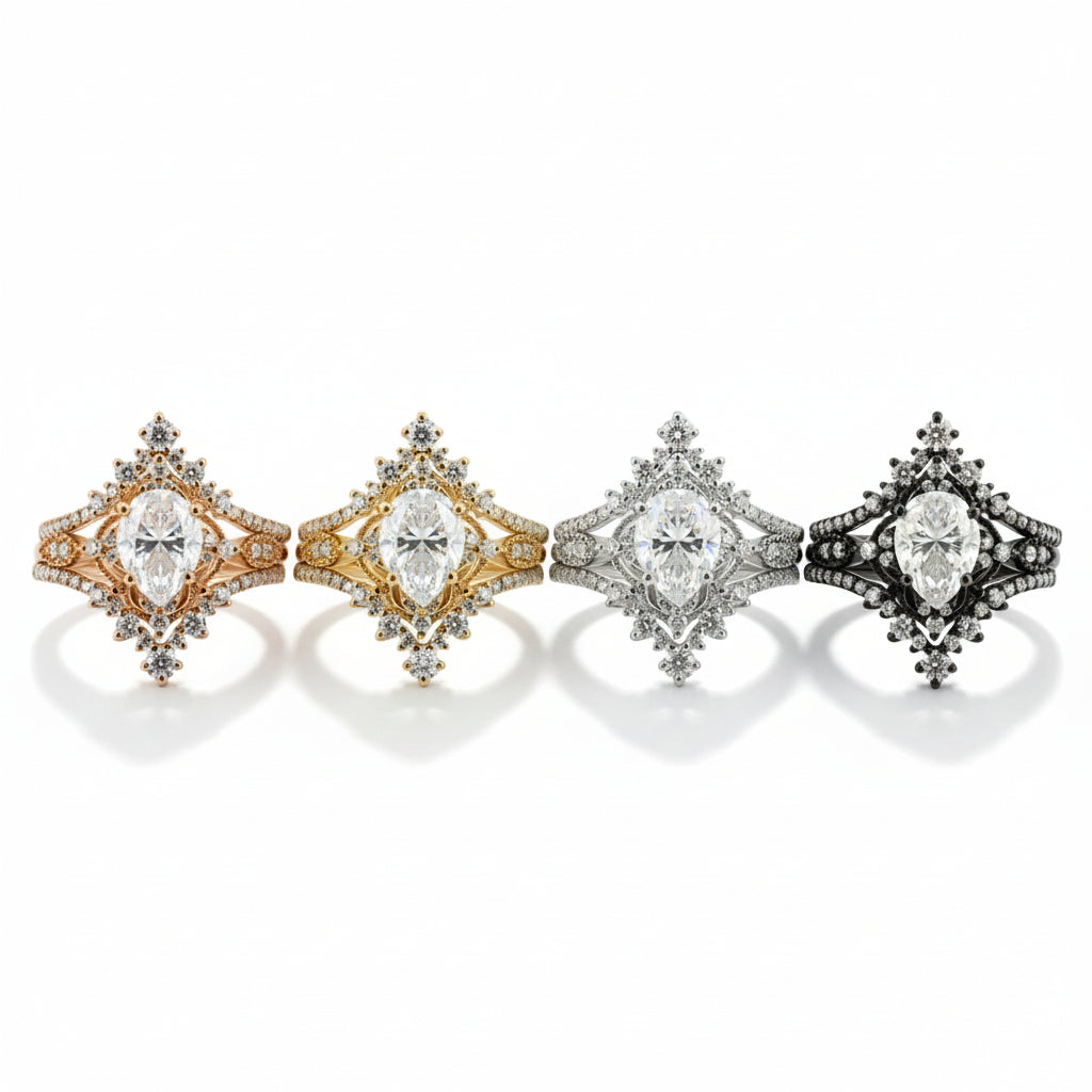 Lifestyle view of Pear Moissanite Ring Set in Rose Gold