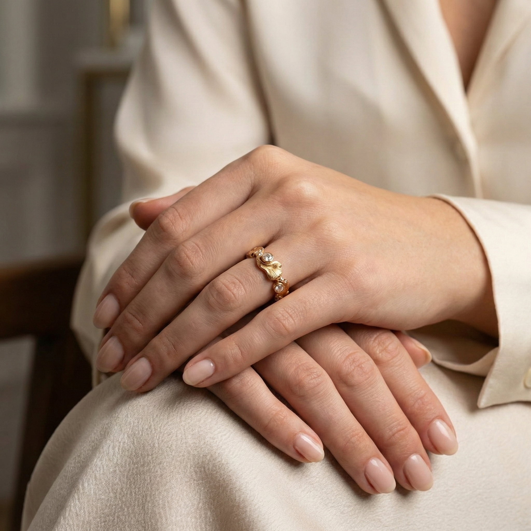 Detailed view of Moissanite Ring in Gold