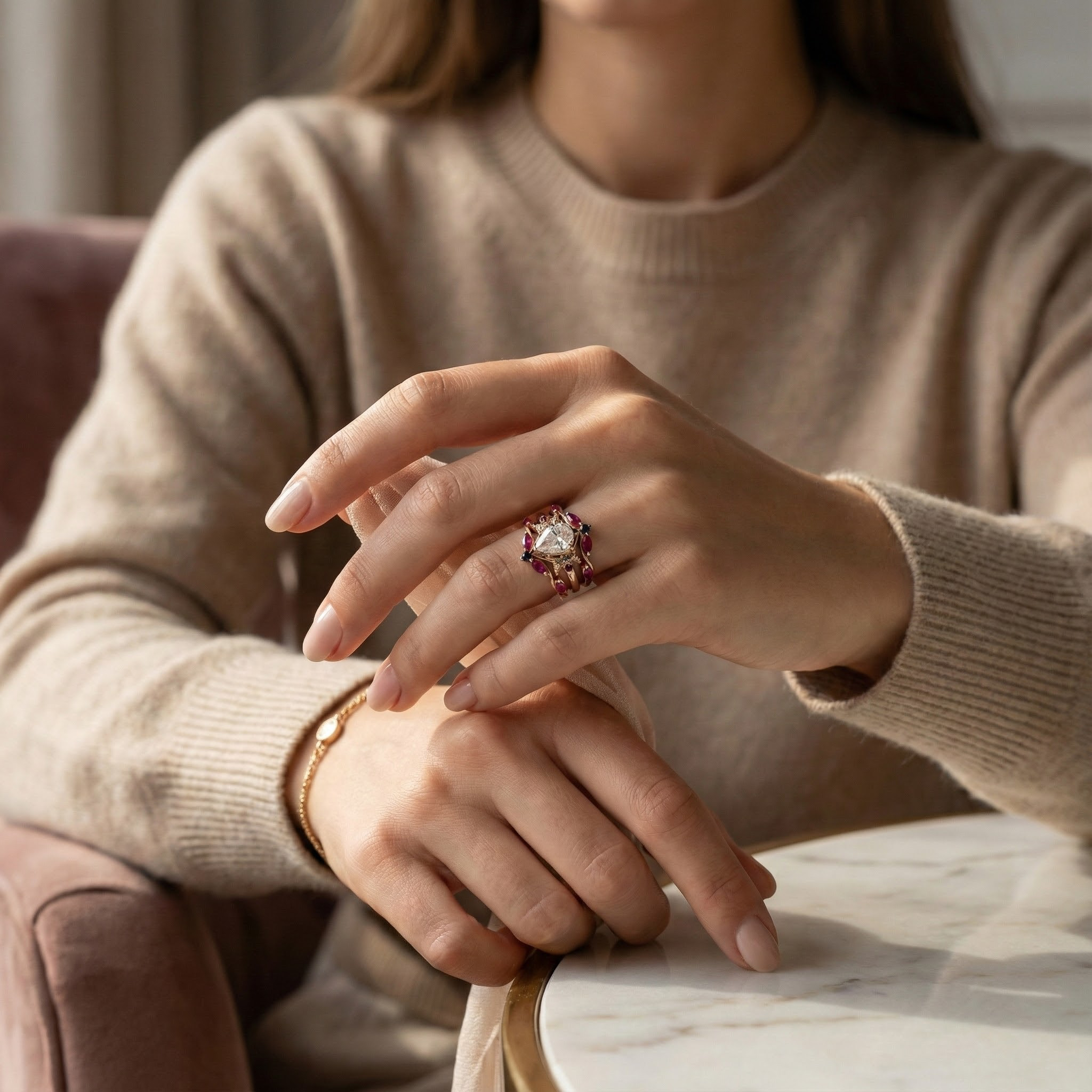 Luxurious Amethyst and Moissanite Wedding Ring Set