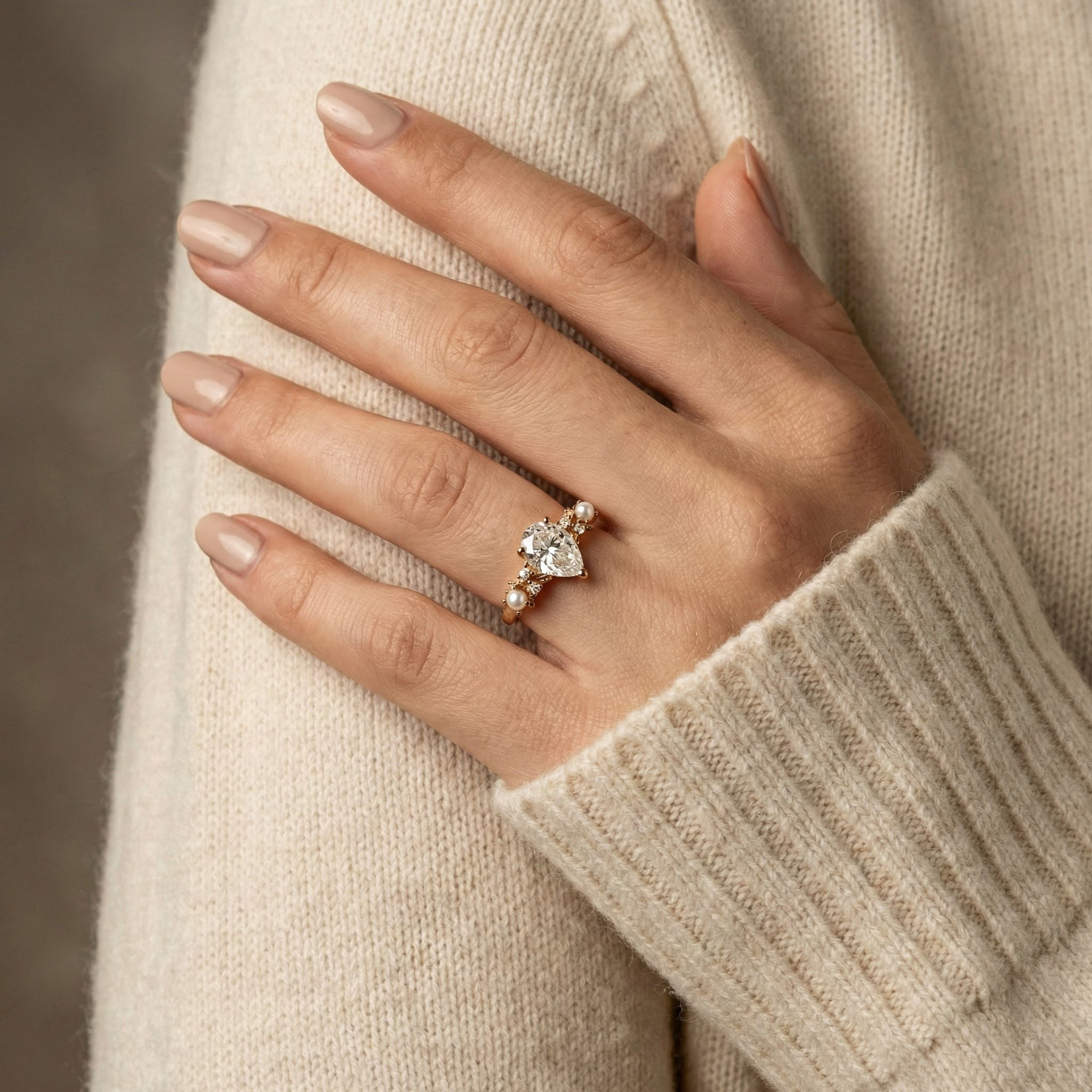 Pear Mossianite Engagement Ring with Pearl - Stunning Anniversary Rings