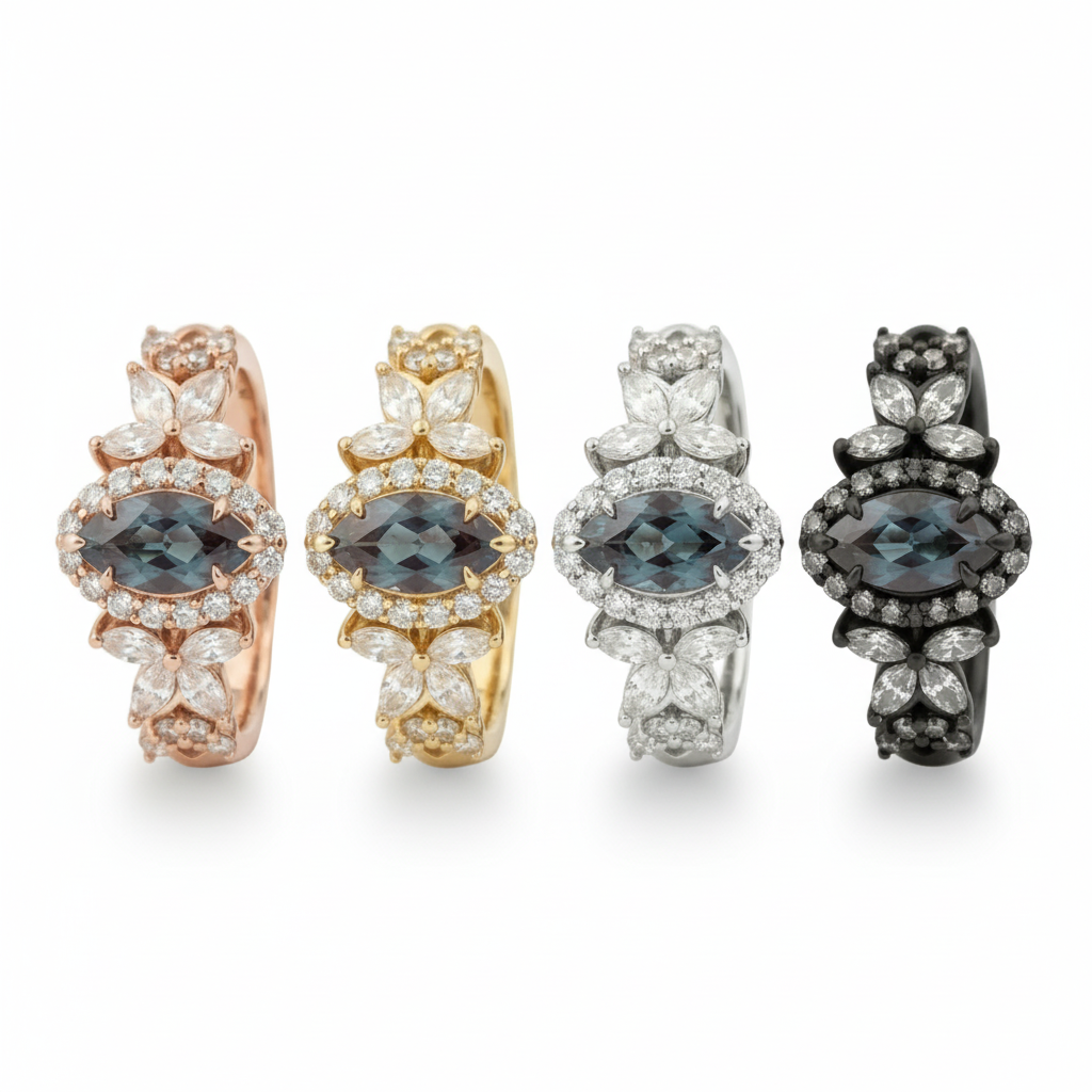 Lifestyle view of Marquise Alexandrite Ring in Rose Gold