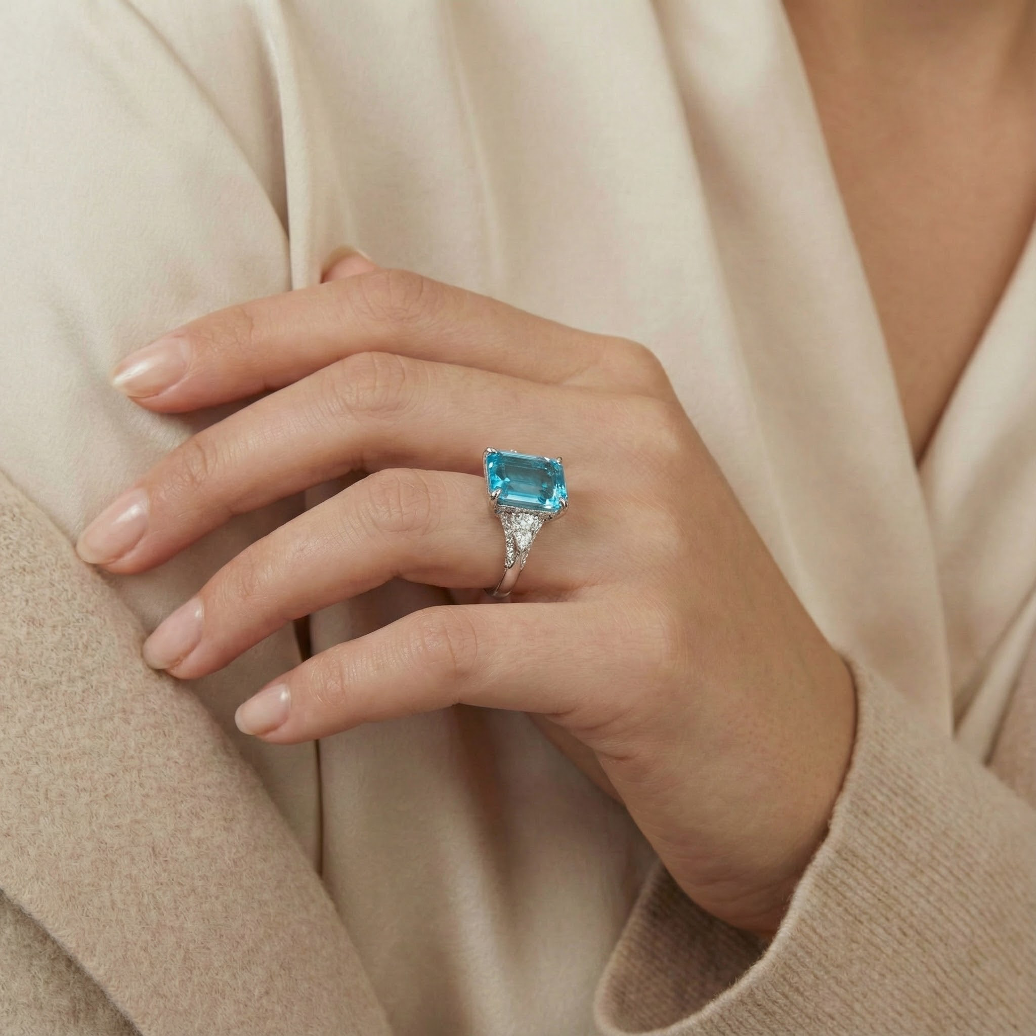Sparkling Blue Zircon Stone on Rose Gold Ring