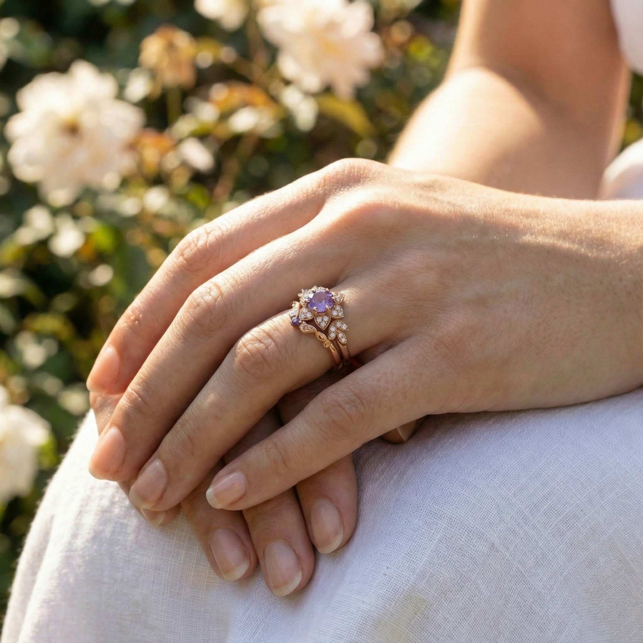 Exquisite round amethyst ring sparkling with luxury and elegance, perfect for a sophisticated touch.