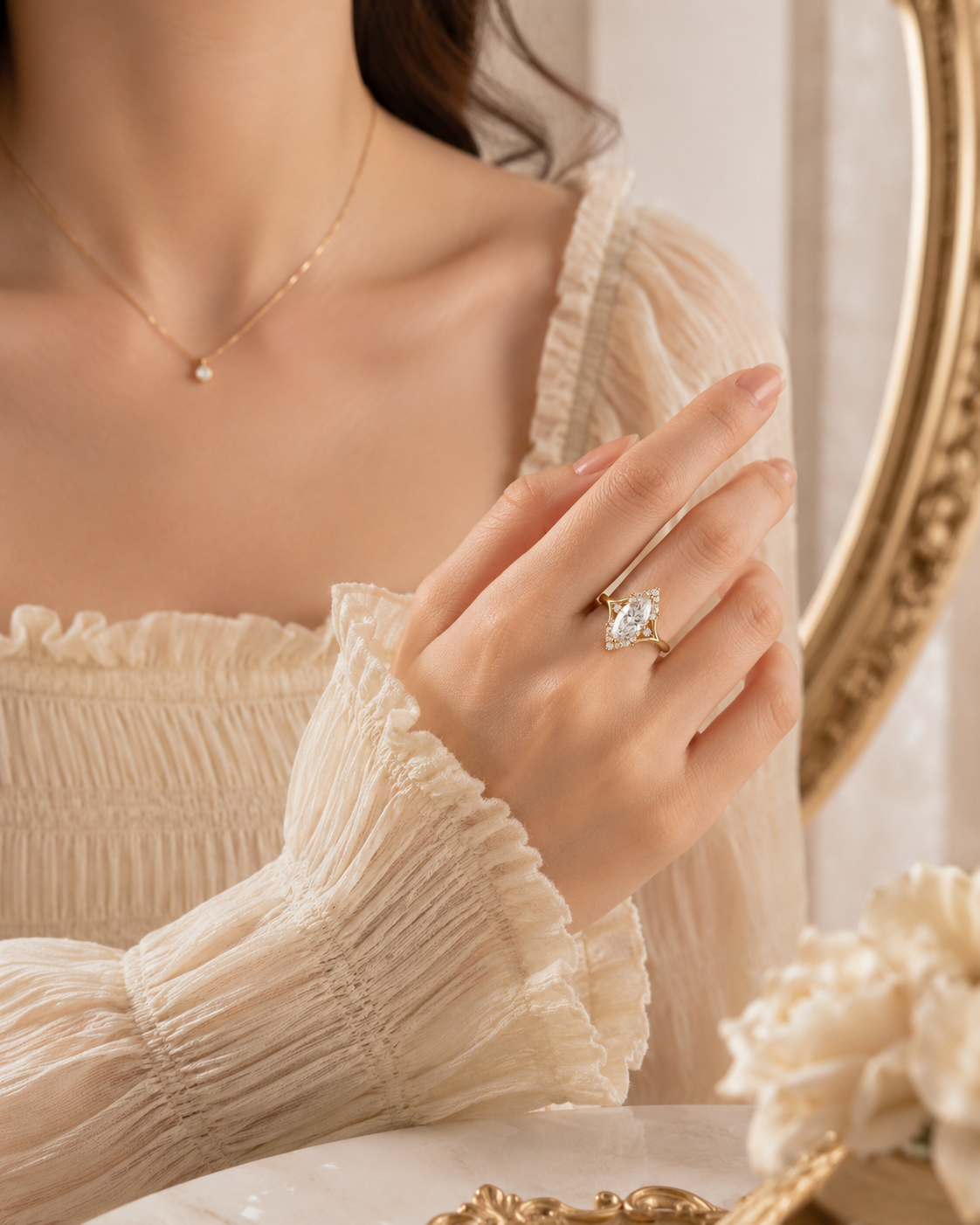 Detailed view of Marquise Lab-Grown Diamond Ring in Gold