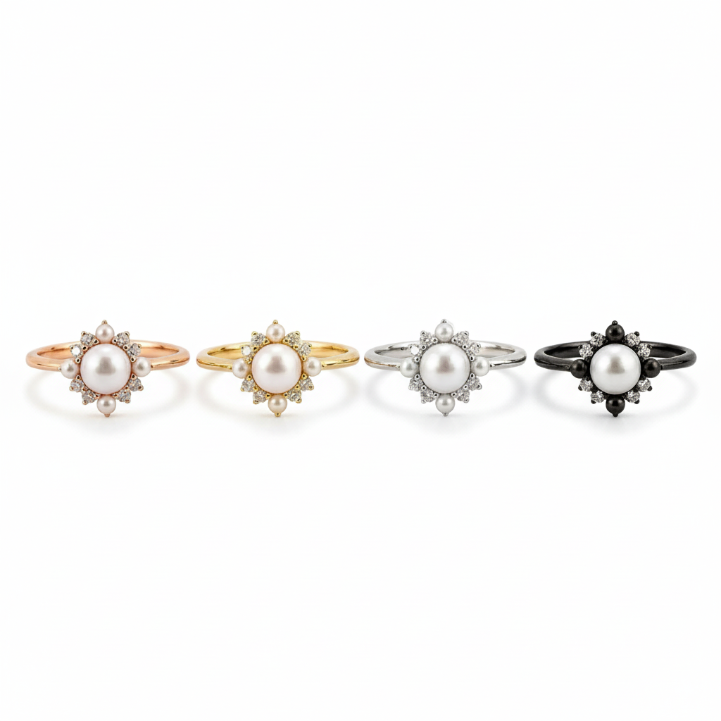 Lifestyle view of Pear Pearl Engagement Ring in Gold