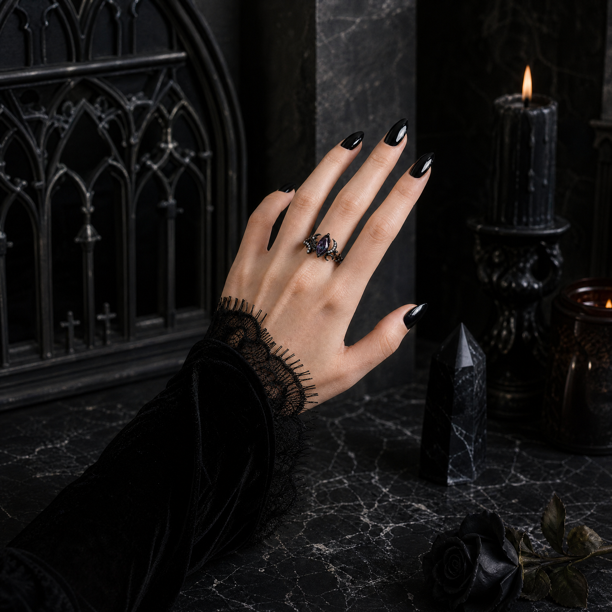 Marquise Alexandrite Gothic Ring with Moissanite Accents