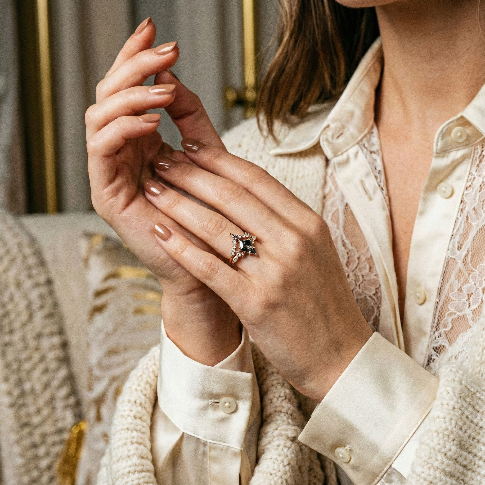 Rare Kite Cut Diamond Ring Set, Ideal for Those Seeking Unique Elegance