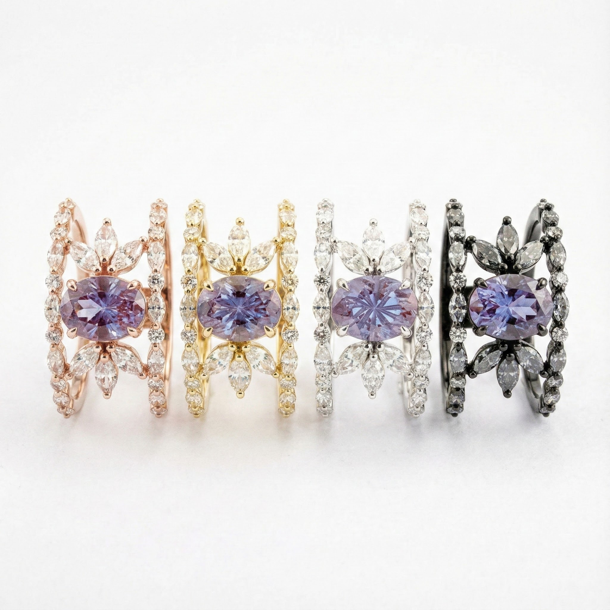 Oval Alexandrite White Gold Statement Ring Special Engagement Ring