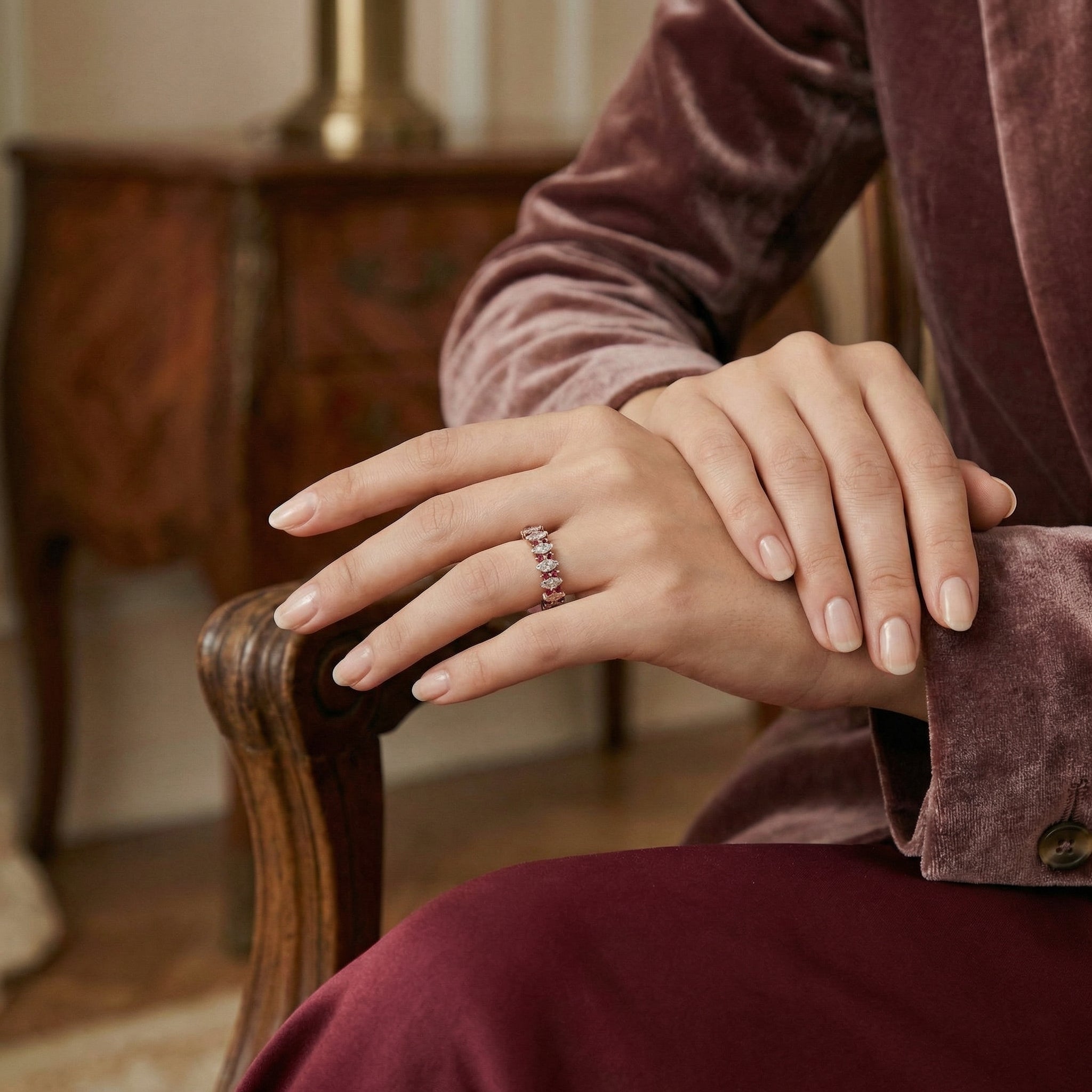 Marquise Moissanite with Amethyst Gold Band.