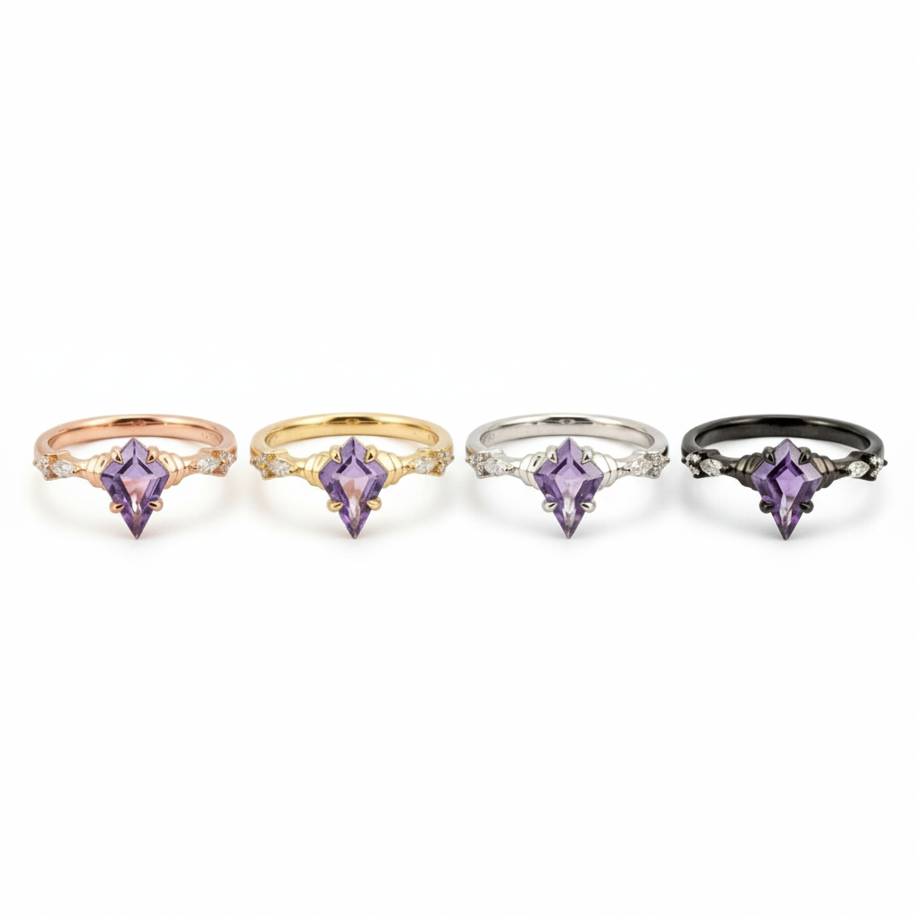 Lifestyle view of Kite Cut Amethyst Ring in Gold