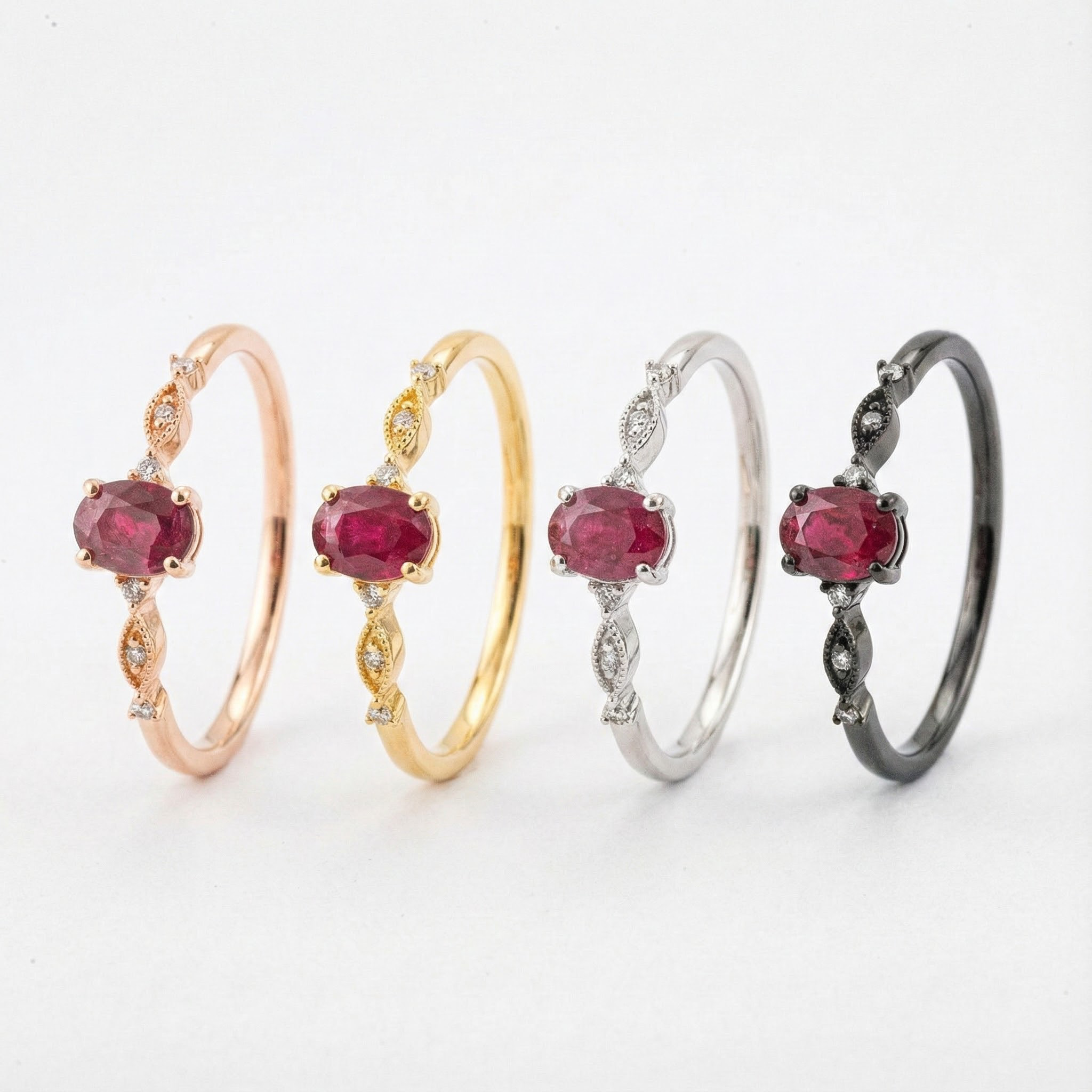 Oval Garnet with Diamond Rose Gold Simple Ring Engagement Ring Wedding Ring