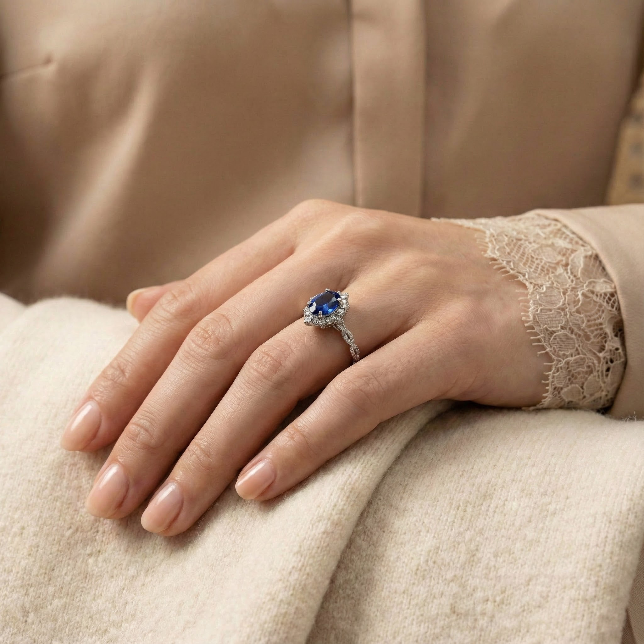 Luxurious Oval Sapphire Ring with Vintage Design - Perfect Anniversary Gift with Moissanite