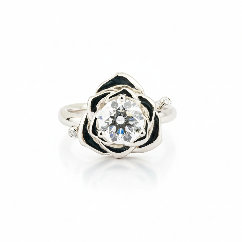 Botanical Elegance -  White Gold Rose Engagement Ring 1 Carat Moissanite Ring Floarl Ring