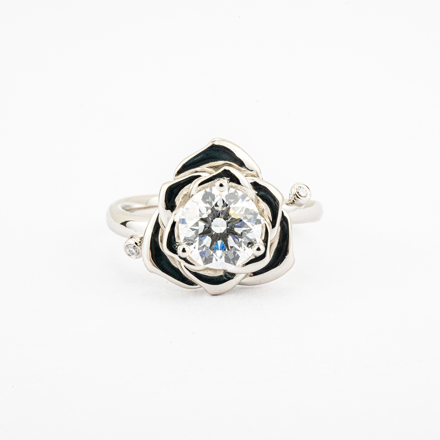 Botanical Elegance -  White Gold Rose Engagement Ring 1 Carat Moissanite Ring Floarl Ring
