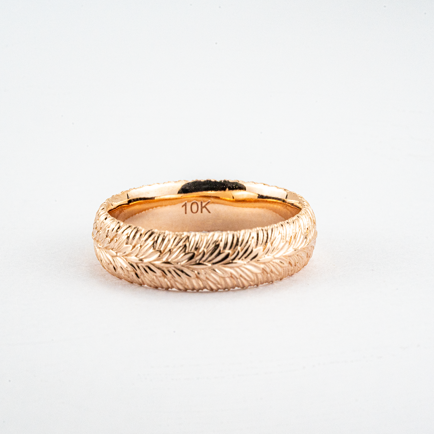Botanical Elegance - Rose Gold Band with Unique Leaf Texture Ring Nature-Inspired Design