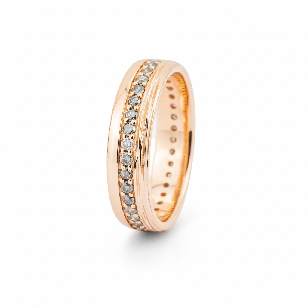 Product view of Salt and Pepper Diamond Wedding Band in Rose Gold