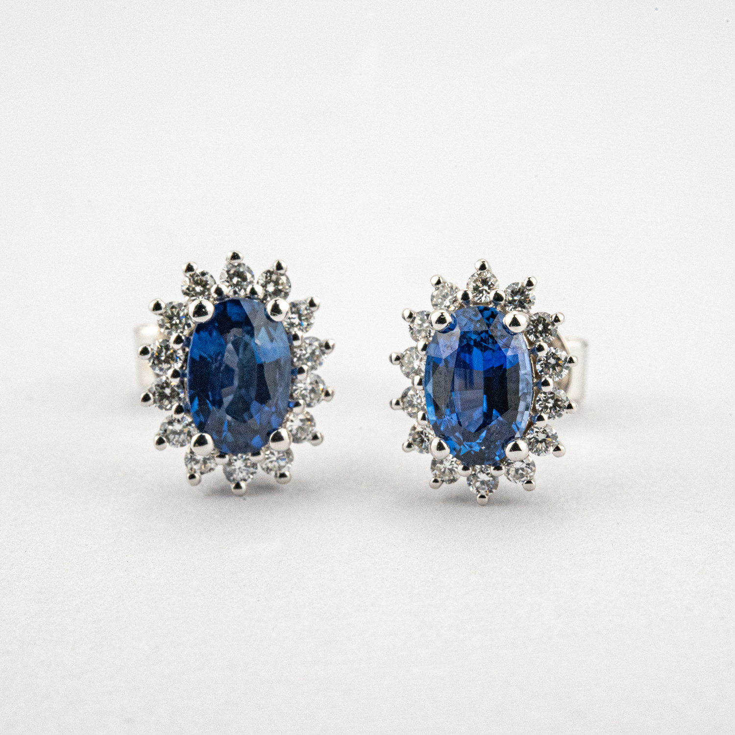 Classic Sapphire and Eternity Diamond Stud Earrings Sapphire Earrings White Gold Earrings