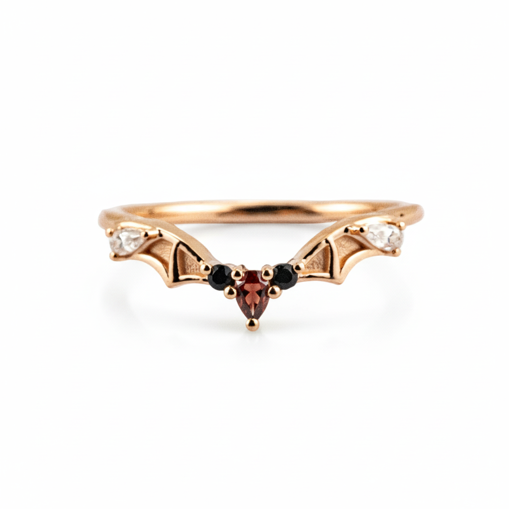 Product view of Coffin Garnet Ring Set in Rose Gold